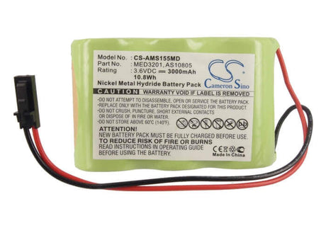 3.6V, Ni-MH, 3000mAh, Medical battery fits Alaris Medicalsystems, Welch-allyn, 2860729, 1550 Med System 3 2860 Infusio, 2860, 10.8Wh Medical Cameron Sino Technology Limited (Medical)