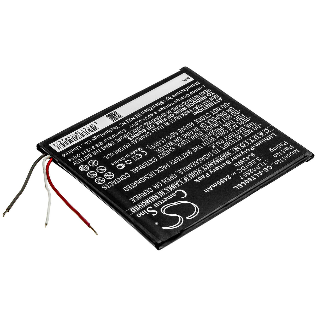3.85V, Li-Polymer, 2450mAh, Tablet battery fits Alcatel, Tlp025f7, 1t 7", Ot-8068, 9.43Wh Tablet Cameron Sino Technology Limited