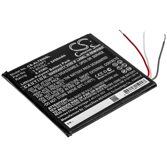 3.85V, Li-Polymer, 2450mAh, Tablet battery fits Alcatel, Tlp025f7, 1t 7", Ot-8068, 9.43Wh Tablet Cameron Sino Technology Limited