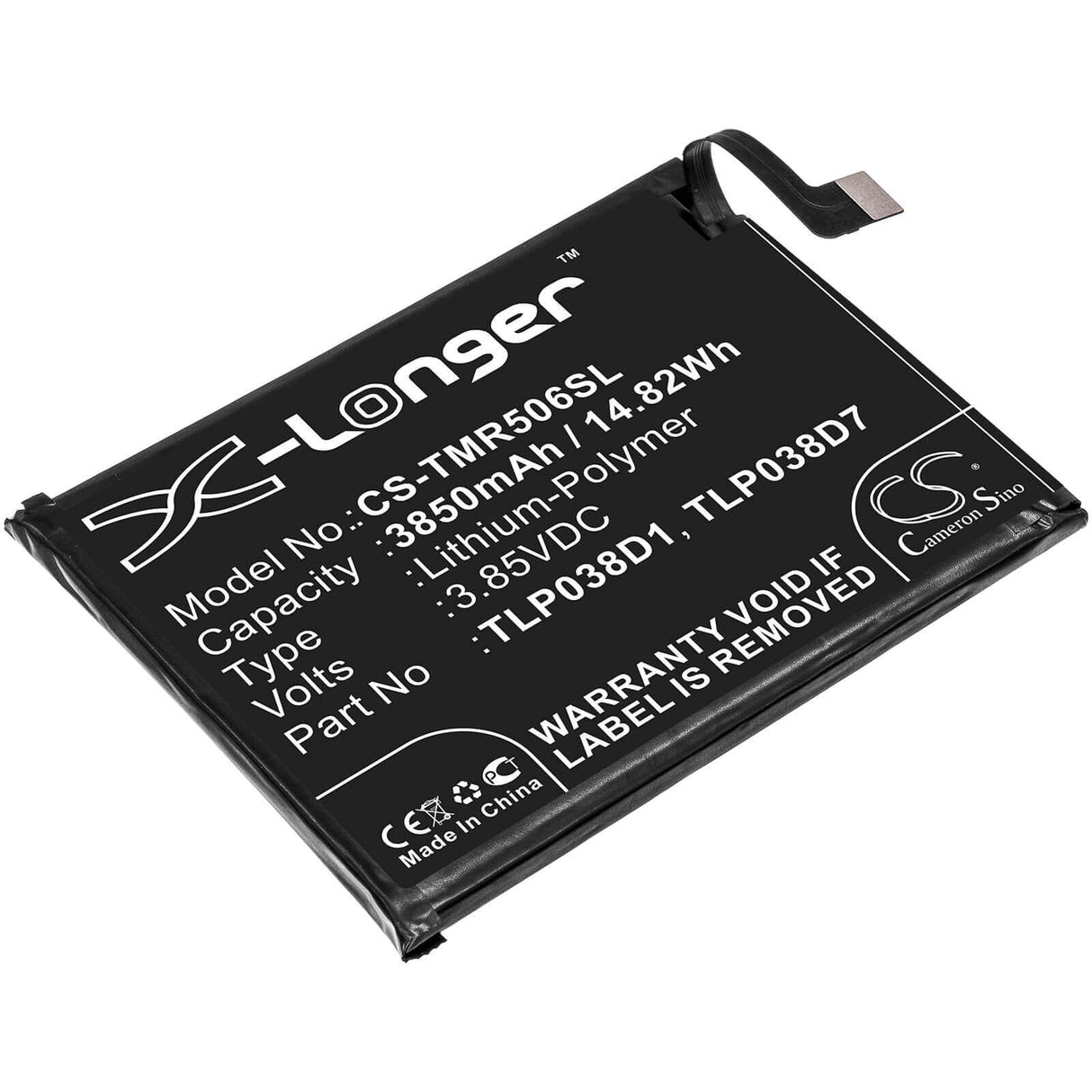 3,85V, Li-Polymer, 3850mAh, batterie de smartphone compatible avec Tcl, Verizon, Alcatel, T-mobile, Tlp038d1, 3l 2020, 5028d, 14,82Wh Mobile, Smartphone Cameron Sino Technology Limited (Smartphone)