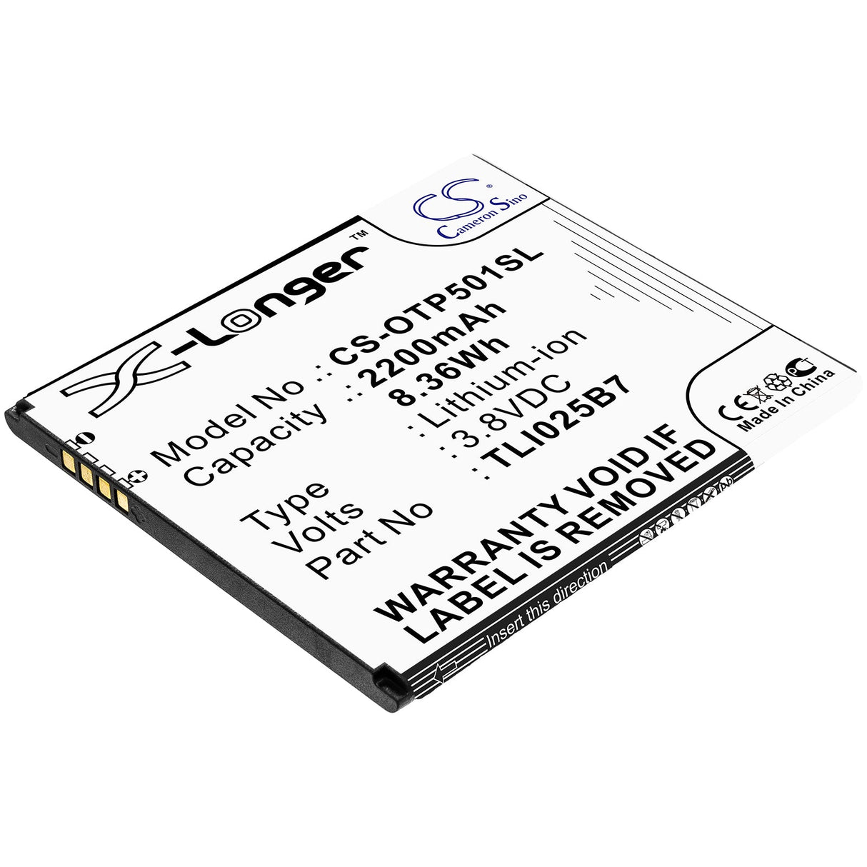 3.8V, Li-ion, 2200mAh, batterie de smartphone compatible avec Alcatel, Tli025b7, 5011a, A3 Plus, 8.36Wh Mobile, Smartphone Cameron Sino Technology Limited (Smartphone)