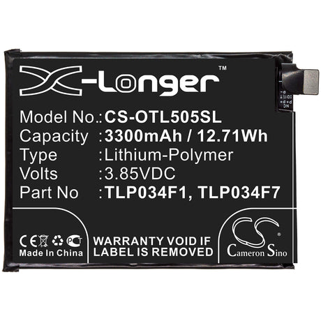 3.85V, Li-Polymer, 3300mAh, SmartPhone battery fits Total Wireless, Metropcs, Alcatel, Tlp034f1, 5039d, 5053k, 12.71Wh Mobile, SmartPhone Cameron Sino Technology Limited (Smartphone)