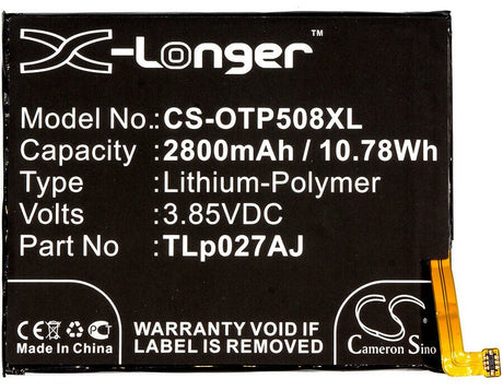 3.85V, Li-Polymer, 2800mAh, SmartPhone battery fits Alcatel, Cac2710009cj, 5085d, 5085g, 10.78Wh Mobile, SmartPhone Cameron Sino Technology Limited (Smartphone)