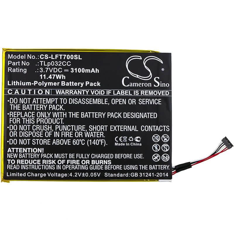 3.7V, Li-Polymer, 3100mAh, Tablet battery fits Alcatel, Tlp032cc, 9005x, One Touch Pixi 3 8.0, 11.47Wh Tablet Cameron Sino Technology Limited