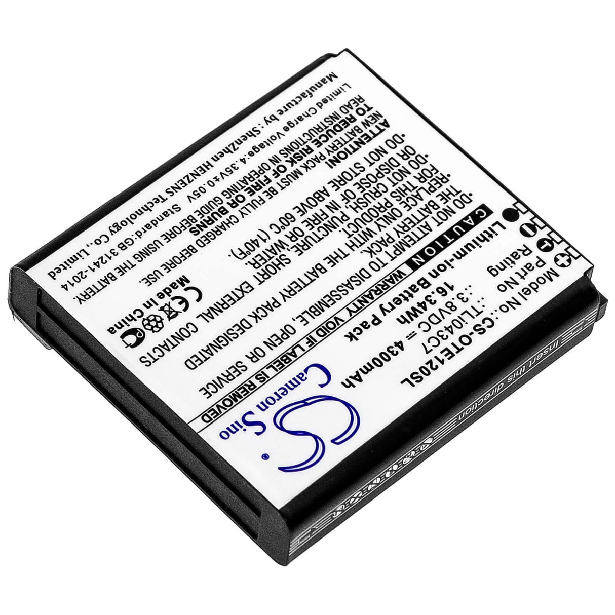 3.8V, Li-ion, 4300mAh, Hotspot battery fits Alcatel, Tli043c7, Ee120, 16.34Wh Hotspot Cameron Sino Technology Limited