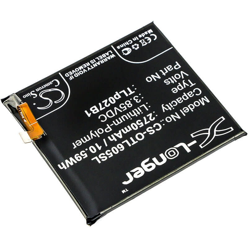 3.85V, Li-Polymer, 2750mAh, SmartPhone battery fits Alcatel, Cac2710006c1, Idol 5 Dual Sim, One Touch Idol 5, 10.59Wh Mobile, SmartPhone Cameron Sino Technology Limited (Suspended)