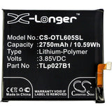 3.85V, Li-Polymer, 2750mAh, SmartPhone battery fits Alcatel, Cac2710006c1, Idol 5 Dual Sim, One Touch Idol 5, 10.59Wh Mobile, SmartPhone Cameron Sino Technology Limited (Suspended)