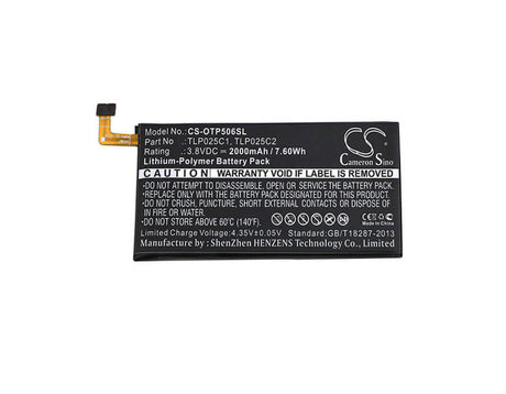 3.8V, Li-Polymer, 2000mAh, SmartPhone battery fits Alcatel, Tlp025c1, One Touch Allure, One Touch Fierce 4, 7.6Wh Mobile, SmartPhone Cameron Sino Technology Limited (Smartphone)
