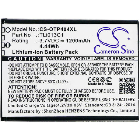 3.7V, Li-ion, 1200mAh, SmartPhone battery fits Cingular, Alcatel, Tli013c1, 4052c, 4052r, 4.44Wh Mobile, SmartPhone Cameron Sino Technology Limited (Smartphone)
