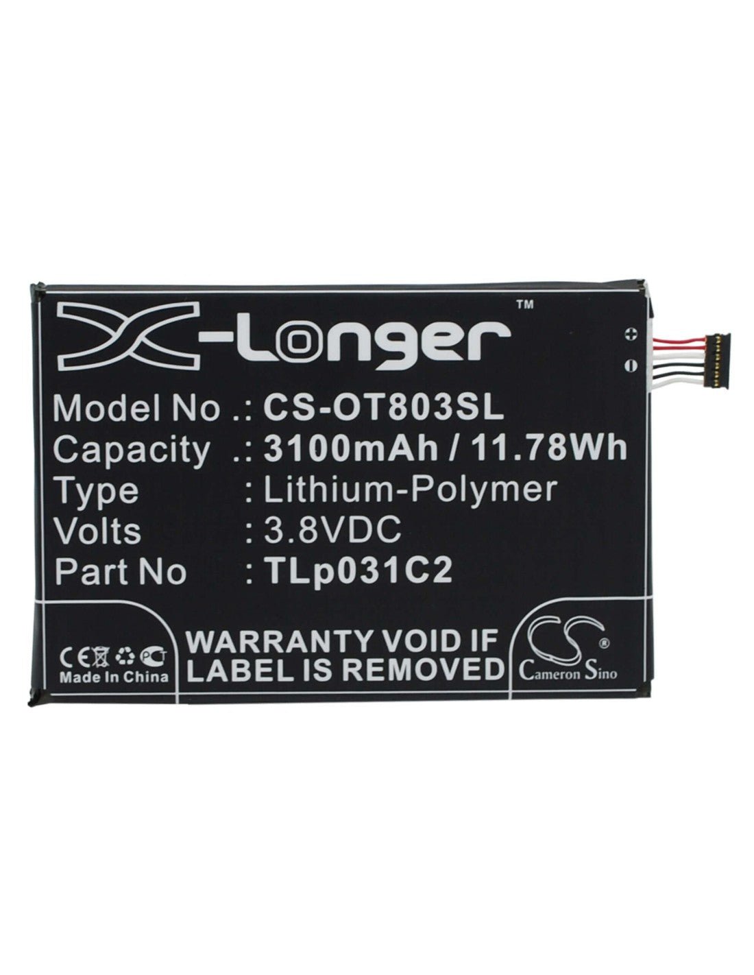 3.8V, Li-Polymer, 3100mAh, SmartPhone battery fits Alcatel, Orange, Tlp031c1, M811, M812, 11.78Wh Mobile, SmartPhone Cameron Sino Technology Limited (Smartphone)