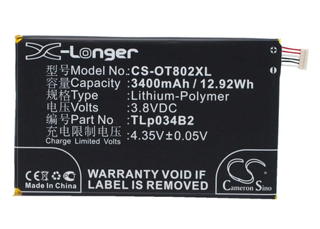 3.8V, Li-Polymer, 3400mAh, SmartPhone battery fits Srf, Alcatel, Tcl, Tlp034b1, A995l, Hero N3, 12.92Wh Mobile, SmartPhone Cameron Sino Technology Limited (Smartphone)