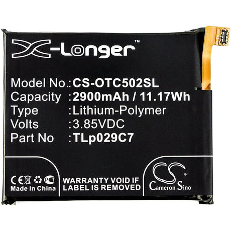 3.85V, Li-Polymer, 2900mAh, SmartPhone battery fits Alcatel, Tlp029c7, One Touch Idol 3c, One Touch Idol 3c Td-lte, 11.17Wh Mobile, SmartPhone Cameron Sino Technology Limited (Smartphone)