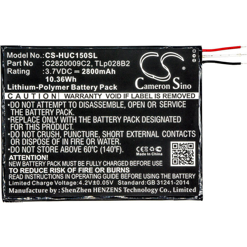 3.7V, Li-Polymer, 2800mAh, Tablet battery fits Kurio, Alcatel, C2820009c2, One Touch Pixi 3 (7) Wifi, Ot-8055, 10.36Wh Tablet Cameron Sino Technology Limited