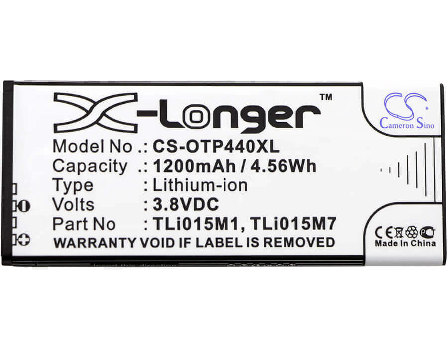 3.8V, Li-ion, 1200mAh, Mobile, SmartPhone battery fits Alcatel, Tli015m1, One Touch Pixi 4 4.0, Ot-4034, 4.56Wh Mobile, SmartPhone Cameron Sino Technology Limited (Smartphone)