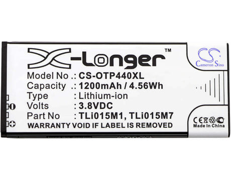 3.8V, Li-ion, 1200mAh, Mobile, SmartPhone battery fits Alcatel, Tli015m1, One Touch Pixi 4 4.0, Ot-4034, 4.56Wh Mobile, SmartPhone Cameron Sino Technology Limited (Smartphone)