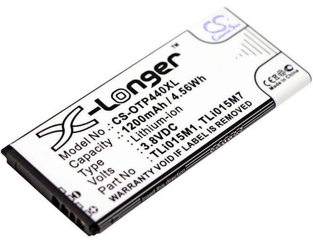 3.8V, Li-ion, 1200mAh, Mobile, SmartPhone battery fits Alcatel, Tli015m1, One Touch Pixi 4 4.0, Ot-4034, 4.56Wh Mobile, SmartPhone Cameron Sino Technology Limited (Smartphone)