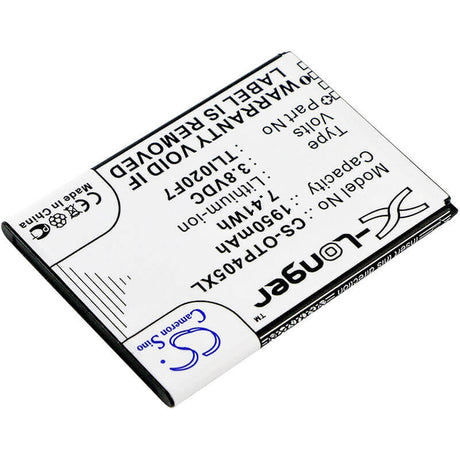 3.8V, Li-ion, 1950mAh, SmartPhone battery fits Alcatel, Tli020f7, One Touch 4 5.0, One Touch Pixi 4 (5), 7.41Wh Mobile, SmartPhone Cameron Sino Technology Limited (Smartphone)