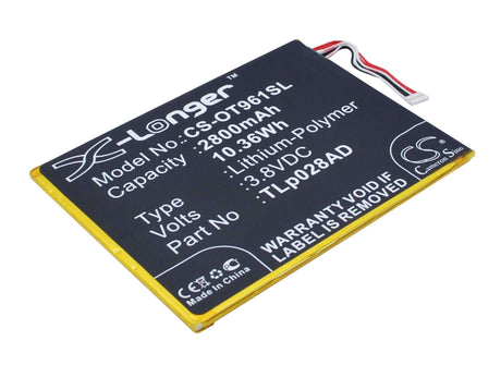 3.8V, Li-Polymer, 2800mAh, SmartPhone battery fits Alcatel, Tlp028ac, One Touch Pixi 7, Ot-9006w, 10.64Wh Mobile, SmartPhone Cameron Sino Technology Limited (Smartphone)