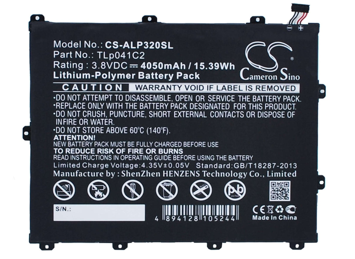 3.8V, Li-Polymer, 4050mAh, Tablet battery fits Alcatel, Tlp041c2, One Touch Hero 8, One Touch Pop 8, 15.39Wh Tablet Cameron Sino Technology Limited