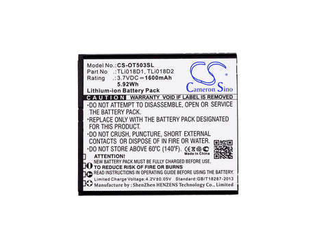 3.7V, Li-ion, 1600mAh, Hotspot battery fits Alcatel, Tcl, Alcatel, Tcl, Tli018d1, One Touch Link Y858, One Touch Link Y858v, 5.92Wh Hotspot Cameron Sino Technology Limited