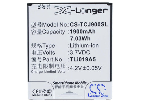 3.7V, Li-ion, 1900mAh, SmartPhone battery fits Tcl, Tli019a5, One Touch Pop D7, 7.03Wh Mobile, SmartPhone Cameron Sino Technology Limited (Suspended)