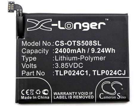 3.85V, Li-Polymer, 2400mAh, SmartPhone battery fits Alcatel, Optus, Vodafone, Verizon, C2400007c2, 1x Evolve, 1x Evolve 5059z, 9.24Wh Mobile, SmartPhone Cameron Sino Technology Limited (Smartphone)