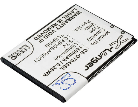 3.7V, Li-ion, 1450mAh, SmartPhone battery fits Tcl, Alcatel, Uscellular, Cab60b0001c1, Adr3045, One Touch Shockwave, 5.37Wh Mobile, SmartPhone Cameron Sino Technology Limited (Smartphone)