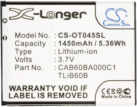3.7V, Li-ion, 1450mAh, SmartPhone battery fits Tcl, Alcatel, Uscellular, Cab60b0001c1, Adr3045, One Touch Shockwave, 5.37Wh Mobile, SmartPhone Cameron Sino Technology Limited (Smartphone)
