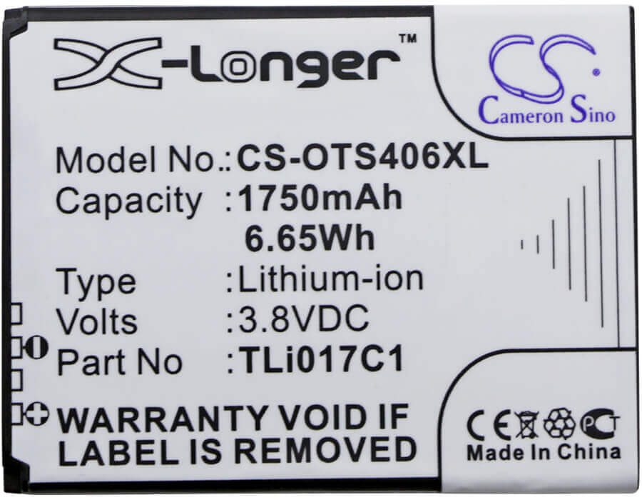 3.8V, Li-ion, 1750mAh, SmartPhone battery fits Alcatel, Greatcall, Tcl, At&t, Tli017c1, 4056spp, 4058r, 6.65Wh Mobile, SmartPhone Cameron Sino Technology Limited (Smartphone)