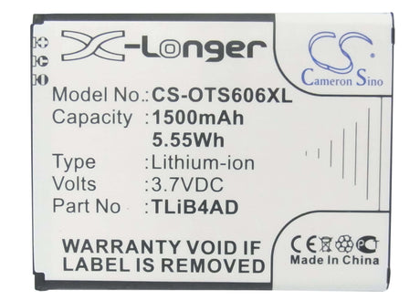 3.7V, Li-ion, 1500mAh, SmartPhone battery fits Alcatel, Cab1500008c1, One Touch View, 5.55Wh Mobile, SmartPhone Cameron Sino Technology Limited (Suspended)