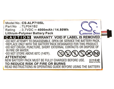 3.7V, Li-Polymer, 4000mAh, Tablet battery fits Alcatel, Tlp041b2, E710, Onetouch Evo 7 Hd, 14.80Wh Tablet Cameron Sino Technology Limited