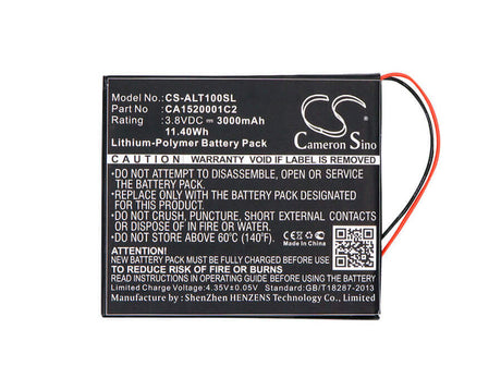 3.8V, Li-Polymer, 3000mAh, Tablet battery fits Alcatel, Ca1520001c2, Onetouch T10, Ot-t10, 11.40Wh Tablet Cameron Sino Technology Limited (Suspended)