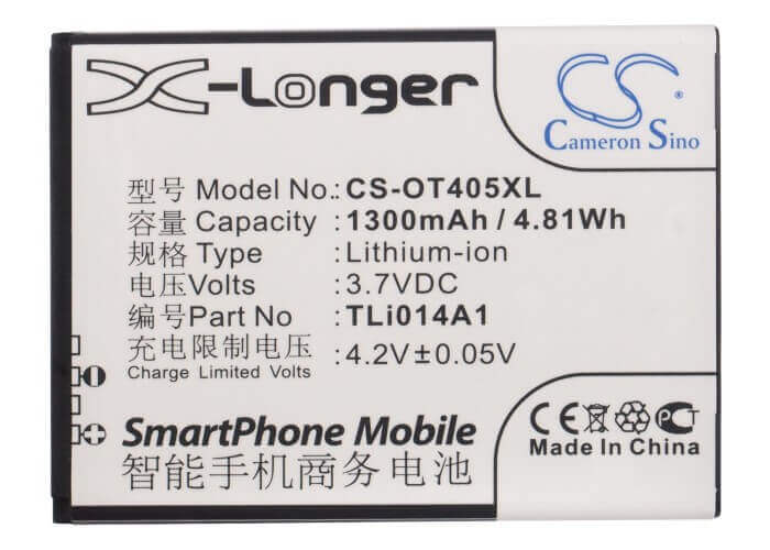 3.7V, Li-ion, 1300mAh, SmartPhone battery fits Orange, T-mobile, Alcatel, Cab1400002c1, 4013x, 4028s-2aalus1, 4.81Wh Mobile, SmartPhone Cameron Sino Technology Limited (Smartphone)