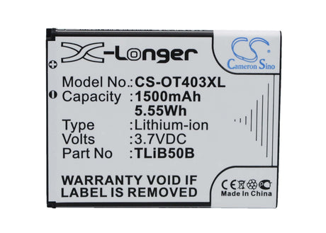 3.7V, Li-ion, 1500mAh, SmartPhone battery fits Alcatel, Cab60b0000c2, One Touch S Pop, One Touch S Pop Dual, 5.55Wh Mobile, SmartPhone Cameron Sino Technology Limited (Smartphone)