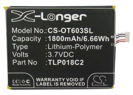 3.7V, Li-Polymer, 1800mAh, SmartPhone battery fits Alcatel, Tlp018c2, One Touch Idol Ultra, Ot-6033, 6.66Wh Mobile, SmartPhone Cameron Sino Technology Limited (Smartphone)