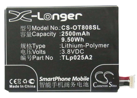 3.8V, Li-Polymer, 2500mAh, SmartPhone battery fits Panasonic, Infocus, Alcatel, Tcl, Greatcall, Cac2500013c2, 7046t, 7048, 9.5Wh Mobile, SmartPhone Cameron Sino Technology Limited (Smartphone)
