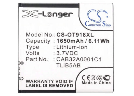 3.7V, Li-ion, 1650mAh, SmartPhone battery fits Base, Tcl, Alcatel, Cab1500007c1, Ee40, Ee40vb, 6.11Wh Mobile, SmartPhone Cameron Sino Technology Limited (Smartphone)