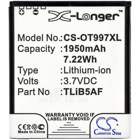 3.7V, Li-ion, 1950mAh, Hotspot battery fits Base, Base, Alcatel, Alcatel, Tcl, Tcl, Cab32e0000c1, Linkzone 41, Linkzone 5271, 7.22Wh Hotspot Cameron Sino Technology Limited