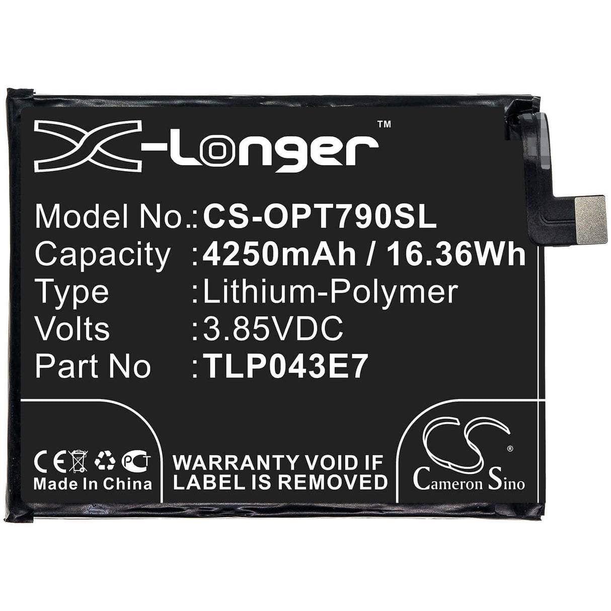 3,85V, Li-Polymer, 4250mAh, batterie pour smartphone compatible avec Alcatel, T-mobile, Tlp043e1, T790h, T790s, 16,36Wh Mobile, Smartphone Cameron Sino Technology Limited (Smartphone)
