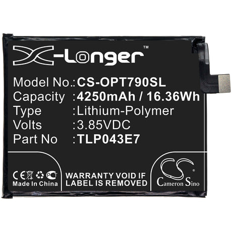 3.85V, Li-Polymer, 4250mAh, SmartPhone battery fits Alcatel, T-mobile, Tlp043e1, T790h, T790s, 16.36Wh Mobile, SmartPhone Cameron Sino Technology Limited (Smartphone)
