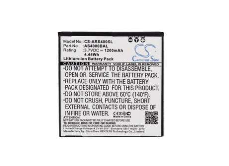 3.7V, Li-ion, 1200mAh, SmartPhone battery fits Aligator, As4000bal, S4000, S4000 Dou, 4.44Wh Mobile, SmartPhone Cameron Sino Technology Limited (Smartphone)