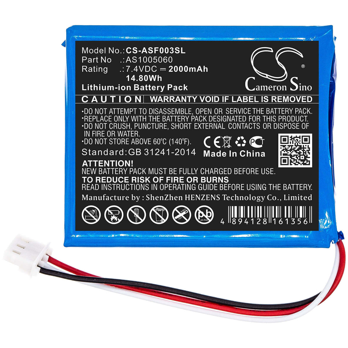 7.4V, Li-ion, 2000mAh, Equipment battery fits Alpsat, As1005060, Satfinder Spare Part SF03-BT, 14.8Wh Equipment, Survey, Test Cameron Sino Technology Limited