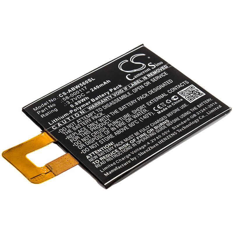 3.7V, Li-Polymer, 240mAh, E-book, E-reader battery fits Amazon, 58-000117, 223337, Kindle Oasis, 0.89Wh E-book, E-reader Cameron Sino Technology Limited