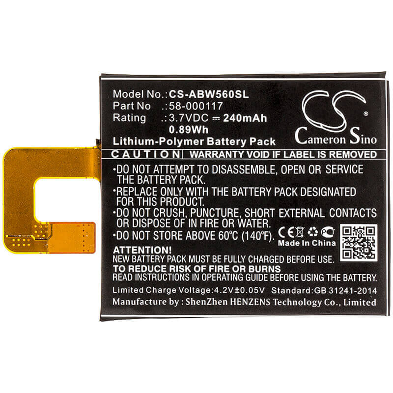3.7V, Li-Polymer, 240mAh, E-book, E-reader battery fits Amazon, 58-000117, 223337, Kindle Oasis, 0.89Wh E-book, E-reader Cameron Sino Technology Limited