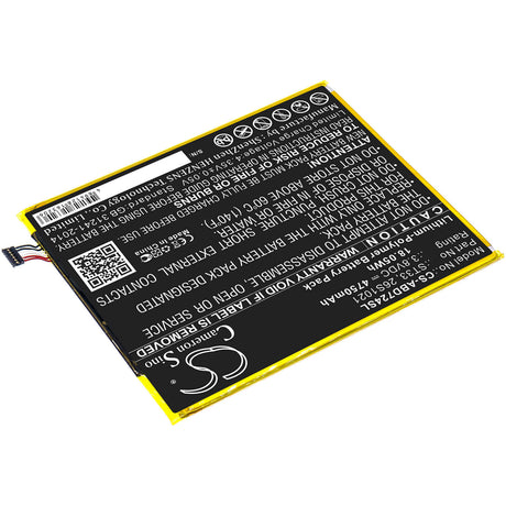 3.8V, Li-Polymer, 4750mAh, Tablet battery fits Amazon, 26s1021, K72ll3, K72ll4, 18.05Wh Tablet Cameron Sino Technology Limited