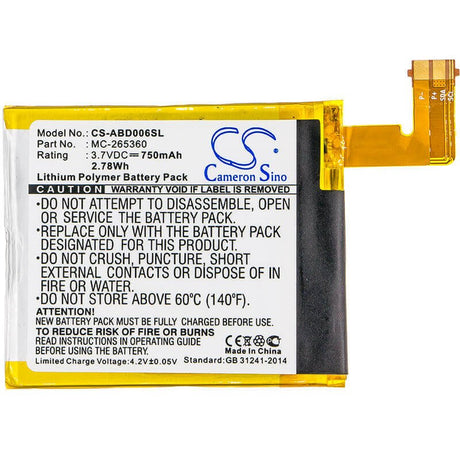 E-Reader battery For Amazon Kindle 6, D01100, Kindle 4 3.7v, 750mah - 2.78wh E-book, E-reader Cameron Sino Technology Limited