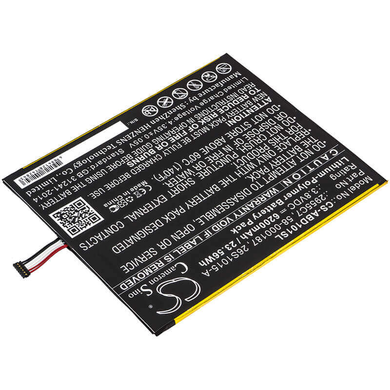 3.8V, Li-Polymer, 6200mAh, 58-000377 Tablet battery fits amazon fire hd 10 (11th generation), Kindle Fire Hd 10.1 7th, 23.56Wh Tablet Cameron Sino Technology Limited