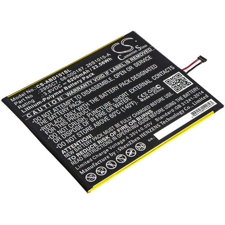 3.8V, Li-Polymer, 6200mAh, 58-000377 Tablet battery fits amazon fire hd 10 (11th generation), Kindle Fire Hd 10.1 7th, 23.56Wh Tablet Cameron Sino Technology Limited