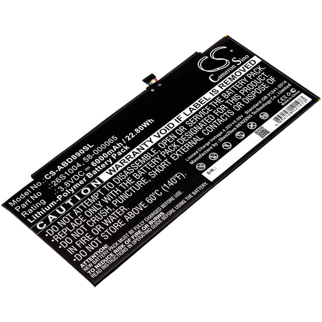 3.8V, Li-Polymer, 6000mAh, Tablet battery fits Amazon, 26s1004, Gpz45rw, Gu045rw, 22.80Wh Tablet Cameron Sino Technology Limited