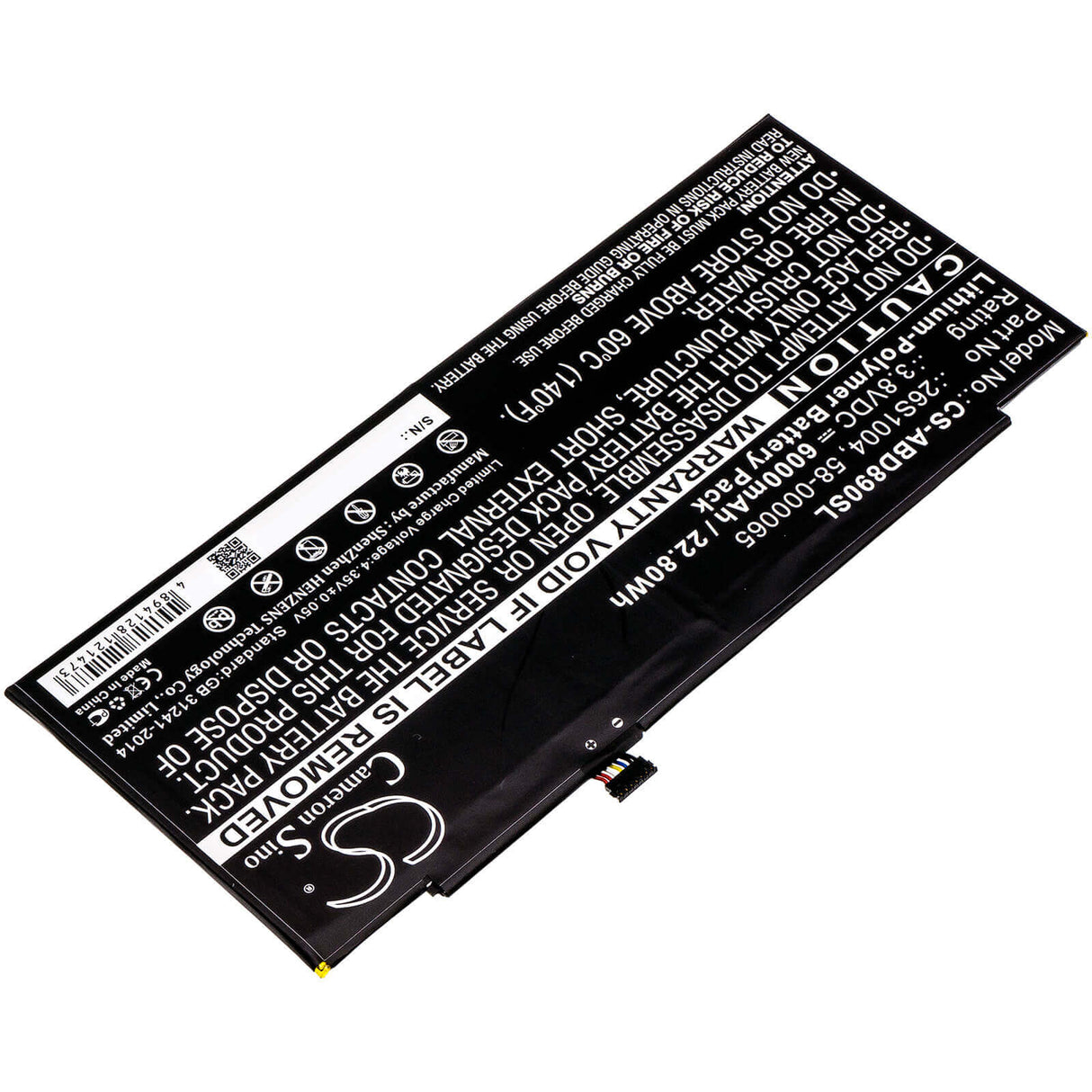 3.8V, Li-Polymer, 6000mAh, Tablet battery fits Amazon, 26s1004, Gpz45rw, Gu045rw, 22.80Wh Tablet Cameron Sino Technology Limited